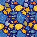 Fish stingray summer seamless vector pattern Royalty Free Stock Photo