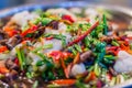 Fish stir fried with variety of vegetables and mushroom for serve in the buffet party Royalty Free Stock Photo