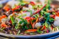 Fish stir fried with variety of vegetables and mushroom for serve in the buffet party Royalty Free Stock Photo