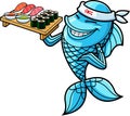 Fish Sushi Chef Cartoon Character Showing Sushi Set Japanese Seafood Royalty Free Stock Photo