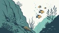 Fish Swimming Along an Underwater Cliff Vector Illustration, vector design Generative AI Royalty Free Stock Photo