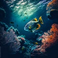 fish swimming underwater Beautiful underwater, generative AI Royalty Free Stock Photo
