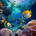 fish swimming underwater Beautiful underwater, generative AI Royalty Free Stock Photo