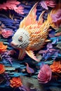 fish swimming in the water. illustration in paper art style. Modern origami design element Royalty Free Stock Photo