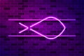 Fish, a symbol of Christianity glowing purple neon sign or LED strip light. Realistic vector illustration