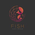 Fish symbol icon and fishing net, air bubble set orange violet Royalty Free Stock Photo