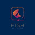 Fish symbol icon and fishing rod set orange violet gradient Royalty Free Stock Photo