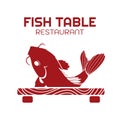 Fish table gourmet restaurant red logo design illustration