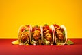 Fish Tacos tasty fast food street food for take away on yellow background