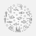 Fish Tank concept vector circular outline illustration