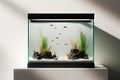 A fish tank with a variety fish and plants