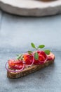 Fish Tapas on Crusty Bread, bread and cured salmon Royalty Free Stock Photo