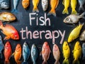 Fish therapy text written on a blackboard. Royalty Free Stock Photo