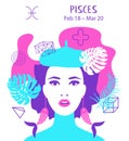 Fish to Pisces of zodiac and horoscope concept, vector art, illustration. Beautiful girl silhouette. Astrological sign as a Royalty Free Stock Photo