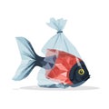 fish trapped in plastic vector flat isolated illustration Royalty Free Stock Photo