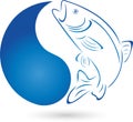 Fish, trout and water drops, fish and fishing logo Royalty Free Stock Photo