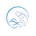 Fish, trout and waves, fish and fishing logo Royalty Free Stock Photo