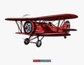 Hand drawn retro airplane. Realistic vintage biplane isolated. Engraved style vector illustration. Royalty Free Stock Photo