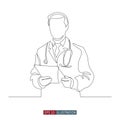 Continuous line drawing of doctors silhouette. Hospital scene. Vector illustration.