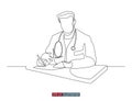 Continuous line drawing of doctors silhouette. Hospital scene. Vector illustration.