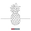 Continuous line drawing of pineapple. Vector illustration.