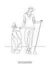 Continuous line drawing of golf lady. Vector illustration.