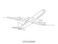 Continuous line drawing of jet plane. Vector illustration. Royalty Free Stock Photo