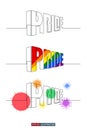 Continuous line drawing of 3d Pride word typography. Abstract horizontal isometric concept.