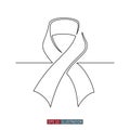 Continuous line drawing of breast cancer awareness ribbon. Vector illustration.