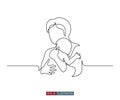 Continuous line drawing of mother and child. Abstract mom and baby silhouette. Vector illustration.