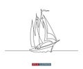 Continuous line drawing of yacht. Abstract sailing vessel silhouette. Vector illustration. Royalty Free Stock Photo