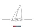 Continuous line drawing of yacht. Abstract sailing vessel silhouette. Vector illustration. Royalty Free Stock Photo