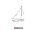 Continuous line drawing of yacht. Abstract sailing vessel silhouette. Vector illustration. Royalty Free Stock Photo