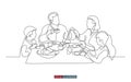 Continuous line drawing of family breakfast. Vector illustration.