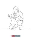 Continuous line drawing of father helps daughter to take her first step. Vector illustration.