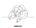 Continuous line drawing of gossip girls with cups. Vector illustration.