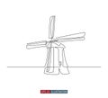 Continuous line drawing of vintage windmill. Vector illustration.