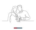 Continuous line drawing of man and woman with glasses of wine. Vector illustration. Royalty Free Stock Photo