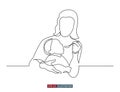 Continuous line drawing of mother feeds the child. Vector illustration.