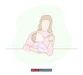 Continuous line drawing of mother feeds the child. Vector illustration.