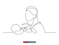 Continuous line drawing of mother feeds the child. Vector illustration.