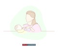 Continuous line drawing of mother feeds the child. Vector illustration.
