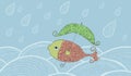 A fish with an umbrella.