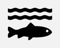 Fish Underwater Icon Sea Ocean Wave Wildlife Creature Marine Aquatic Animal Black Vector Clipart Illustration Artwork Sign Symbol Royalty Free Stock Photo