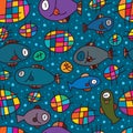 Fish unknwon feel seamless pattern Royalty Free Stock Photo