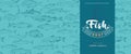 Fish label with seamless pattern Royalty Free Stock Photo