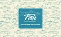 Fish label with seamless pattern Royalty Free Stock Photo