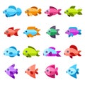 Fish vector flat icons set Royalty Free Stock Photo