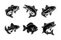 Fish vector silhouette icon bundle Royalty Free Stock Photo