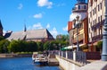 Fish village Rybnaya derevnya and Pregola river in the Kaliningrad, Russia. Royalty Free Stock Photo